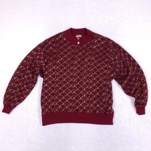 Vintage French Navy Mens Patterned Sweater XL Burgundy Grandpa Heritage